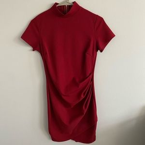 Red, mock neck, dress